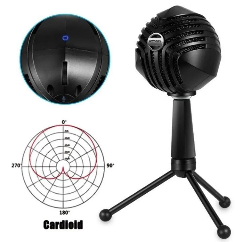 Ammoon GM-888 USB Condenser Microphone Ball-shaped Mic with mini tripod